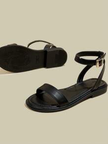 Women's Flat Open Toe Strap Sandals, Soft Sole Beach Shoes For Summer - Black - View 5