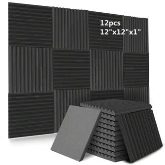 12pcs 12*12*1 Inch Resilient Soundproofing Foam Panels For Children's Room, Music Room Wall Decoration And Sound Absorption, Renovation Stickers Peel Wall Panels, Wall Paper, Wallpapers, Spring Decoration Items Refresh Your Home, Festival Decoration Stickers Gifts Birthday Graduation