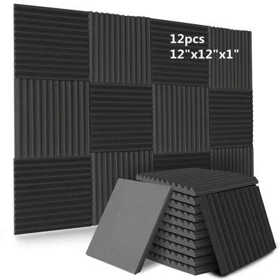12pcs 12*12*1 Inch Resilient Soundproofing Foam Panels For Children's Room, Music Room Wall Decoration And Sound Absorption, Renovation Stickers Peel Wall Panels, Wall Paper, Wallpapers, Spring Decoration Items Refresh Your Home, Festival Decoration Stickers Gifts Birthday Graduation