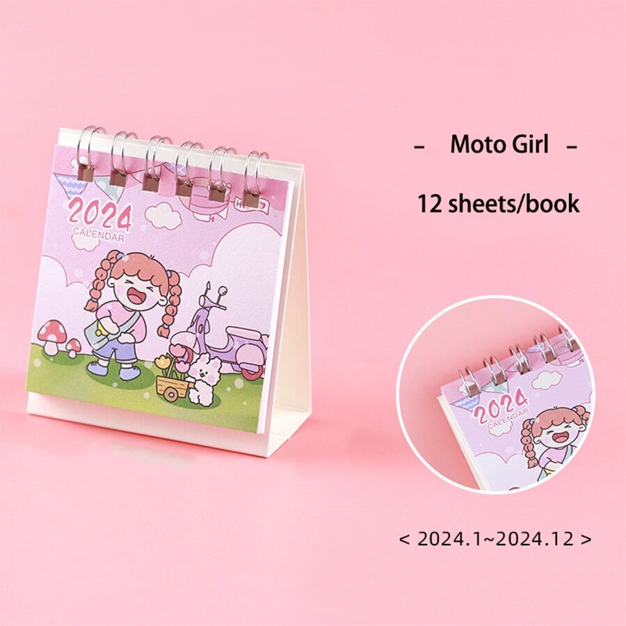Mini Cute Girl Printed Pocket Desk Calendar - Motorcycle - View 1