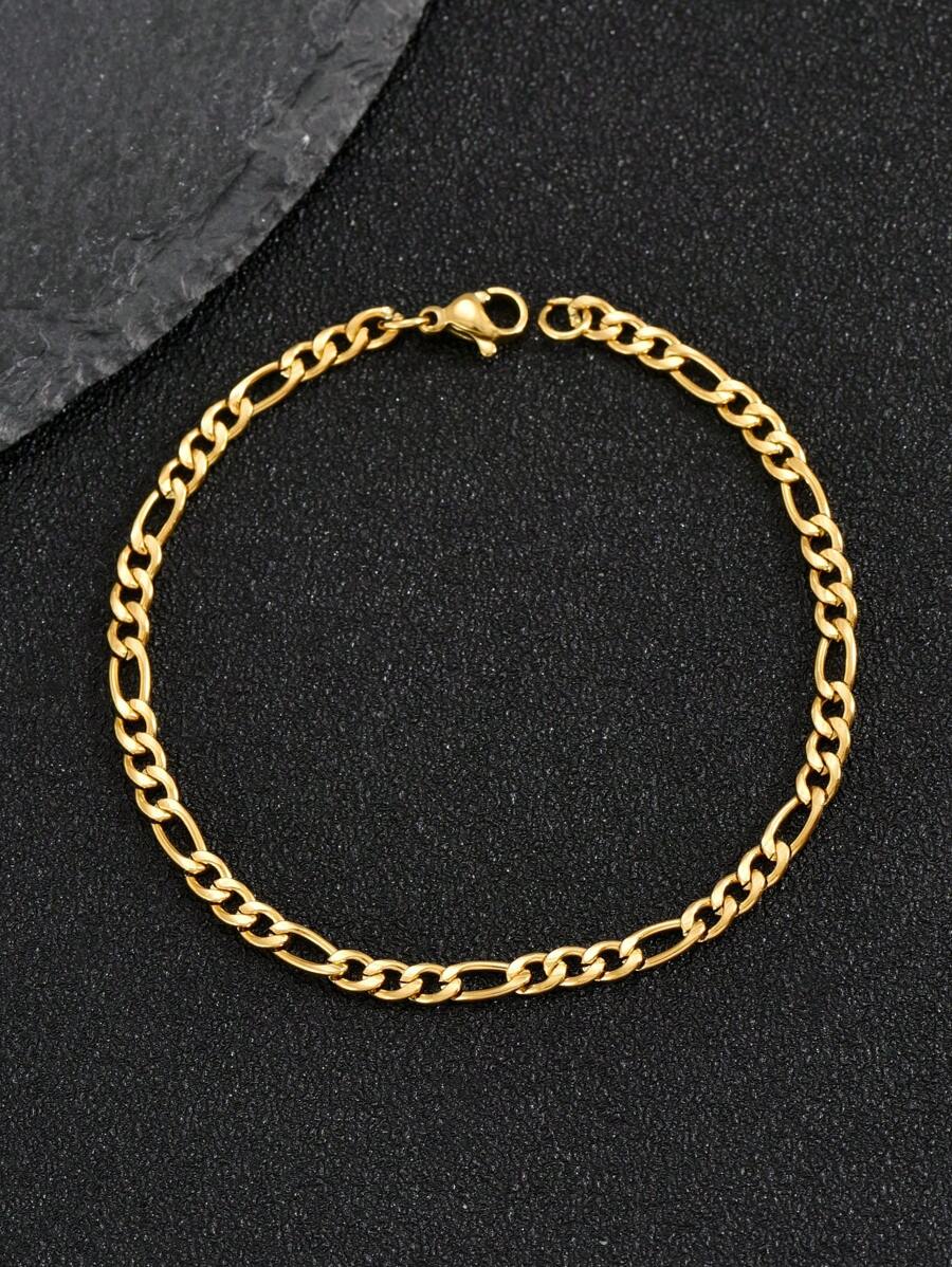 1件時尚精美不鏽鋼手鐲,男士日常生活必備 - 金黃色 - 查看 1