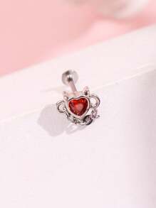 1pc Fashionable Stainless Steel Heart & Rhinestone Detail Chain Lip Stud, Women's Jewelry Valentines,Mom,Mother,Mother's Day,Gift