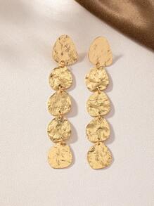 1pair Fashionable Minimalist European & American Style Asymmetrical Classic Geometric Texture Versatile Personalized Dangle Earrings - Gold - View 2