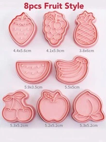8入組曲奇形狀模具、3d膠印套裝、倒扣模具、烘焙工具、餅乾模具、麵包模具、糕點模具(1盒=8套) - 粉色 - 查看 4