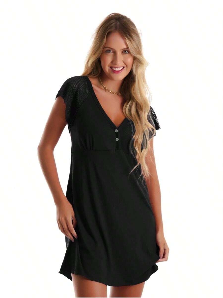 Eatifa Plus Size Nightgowns & Sleepshirts - màu đen - Xem 1