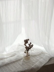 1pc Sheer Voile Curtain Panel For Balcony Window, Rod Pocket, Translucent