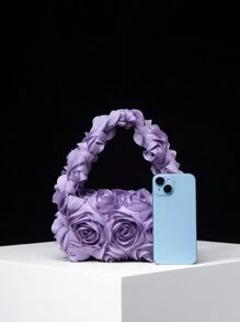 優雅的玫瑰花紋晚宴手袋,適用於婚禮/晚宴,甜美女士錢包,情人節女性禮物（隨機花紋） - 紫色 - 查看 3