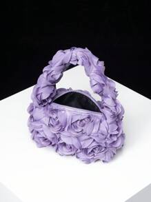 優雅的玫瑰花紋晚宴手袋,適用於婚禮/晚宴,甜美女士錢包,情人節女性禮物（隨機花紋） - 紫色 - 查看 6