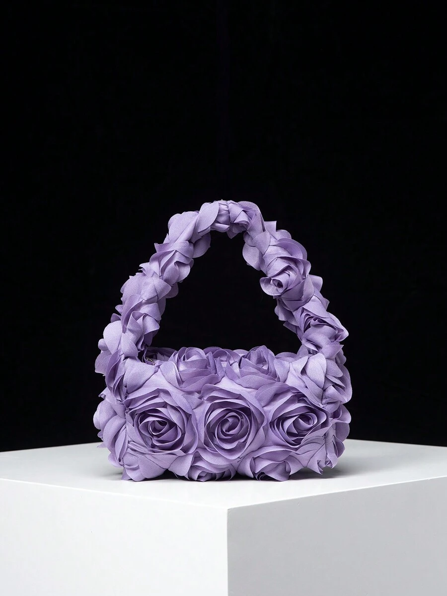 優雅的玫瑰花紋晚宴手袋,適用於婚禮/晚宴,甜美女士錢包,情人節女性禮物（隨機花紋） - 紫色 - 查看 1