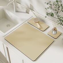 3pcs/Set Solid Color Silicone Diatomite Splash-Proof Pad For Home Kitchen, Coffee Machine, With Velvet & Rubber Material, Large Pad+Single Cup Pad+Double Cup Pad, 40*50cm+14*14cm+14*30cm - Khaki - View 12