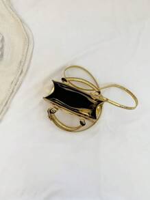 Mini Crocodile Pattern Fashionable Multi-Use Zipper Closure Handbag With Detachable Shoulder Strap For Women, Animal Print Women Bag - Gold - View 5