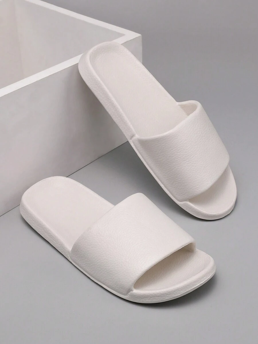 Simple White Slippers For Men, Summer Indoor Bathroom Slippers For Students, Fashion Wear, Non-Slip Outdoor Sandals, Home Slip-On
