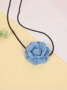 1 Peça Colar Decorativo Retrô 3D com Grande Flor de Rosa em Denim / Corrente de Colar
