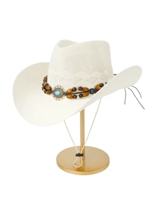 1pc Cowboy Hat Western Style With Wide Brim And Rolled Edges, Jazz Hat, Sun Hat For Women, Breathable Anti-Uv Outdoor Climbing Cap, Unisex, British Tophats Boho Cowboy Hat Cowgirl Hat Halloween