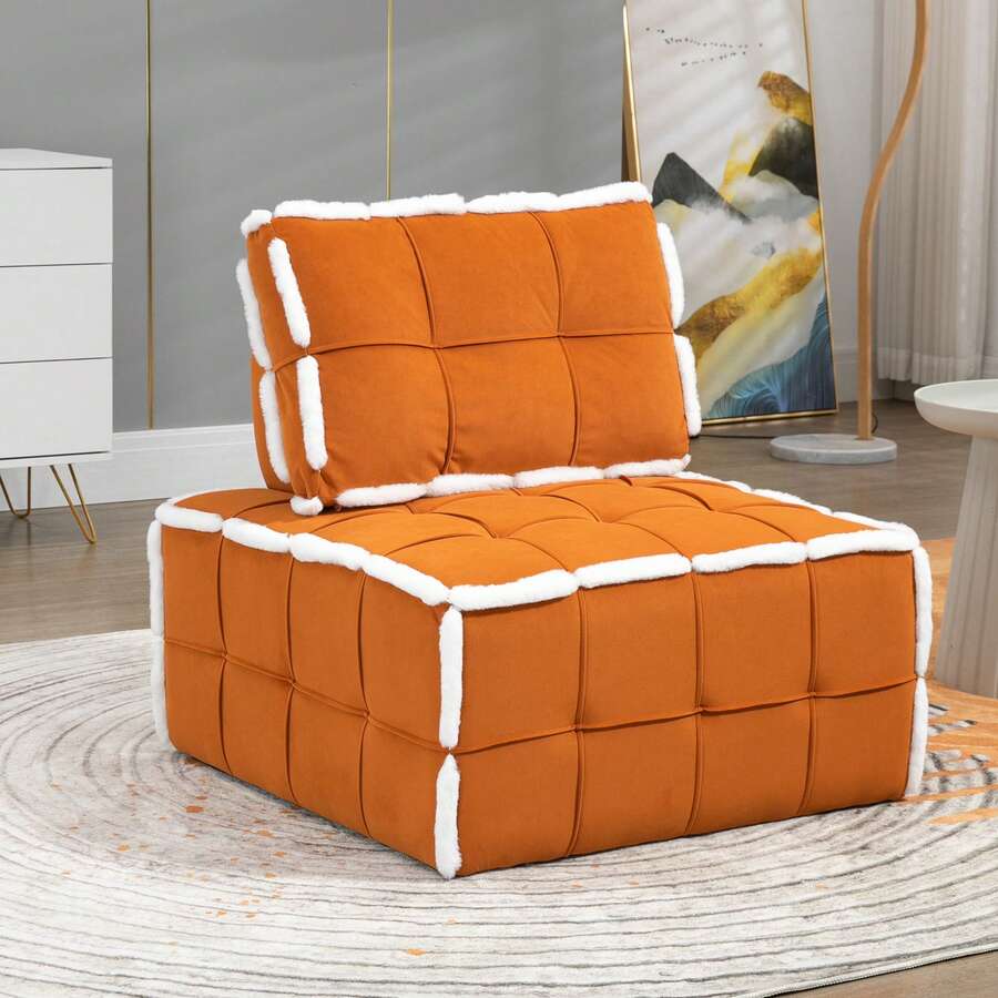 HOMEFUN Upholstered Deep Seat Armless Accent Single Lazy Sofa Lounge Arm Chair,Comfy Oversized Leisure Barrel Chairs For Living Room/Office/Meetingroom/Aparment/Bedroom Furniture Set - 橘色 - 查看 1