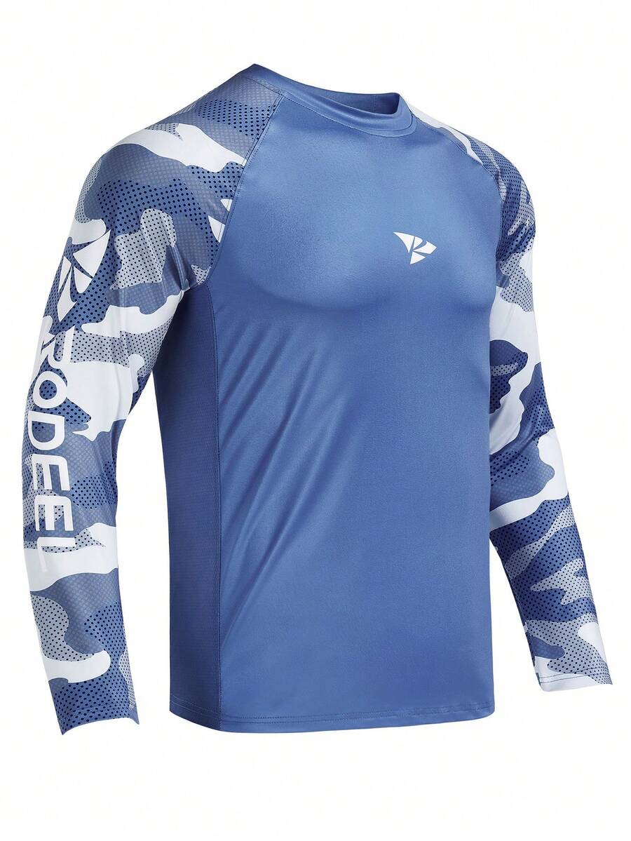 RODEEL Long Sleeve Shirts Men UPF 50+ Sun UV Protection Lightweight Quick Dry Moisture Wicking Breathable Cooling Athletic Activewear For Outdoor Hiking Camping Running Biking Fishing Boating Construction Landscaping Sport Gym Workout, Holiday Gift - Màu xanh bụi bặm - Xem 1