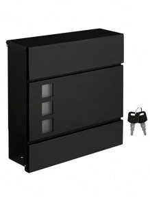 SONGMICS - Modern Post Box With Newspaper Holder, Lid, Lockable - Easy To Install - Black - - Black - View 7