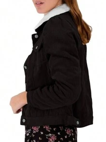 Shendy Vendy Chamarra Corta De Pana Para Mujer Forro Borrega - Negro - Ver 4