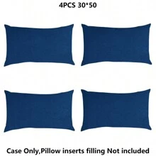 4pcs Simple Solid Color Short Plush Skin-Friendly Pillowcase Without Filling - Navy Blue - View 2