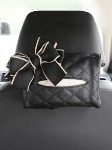 1pc Soft PU Leather Car Tissue Box Car Sun Visor Type Block Hanging Container Towel Napkin Holder Paper Rack Organizer Storage Bag - Black - View 1