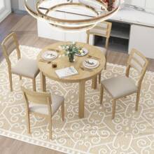 Nestfair 5-Piece Dining Table Set With 2 Drawers And 4 Upholstered Chairs
