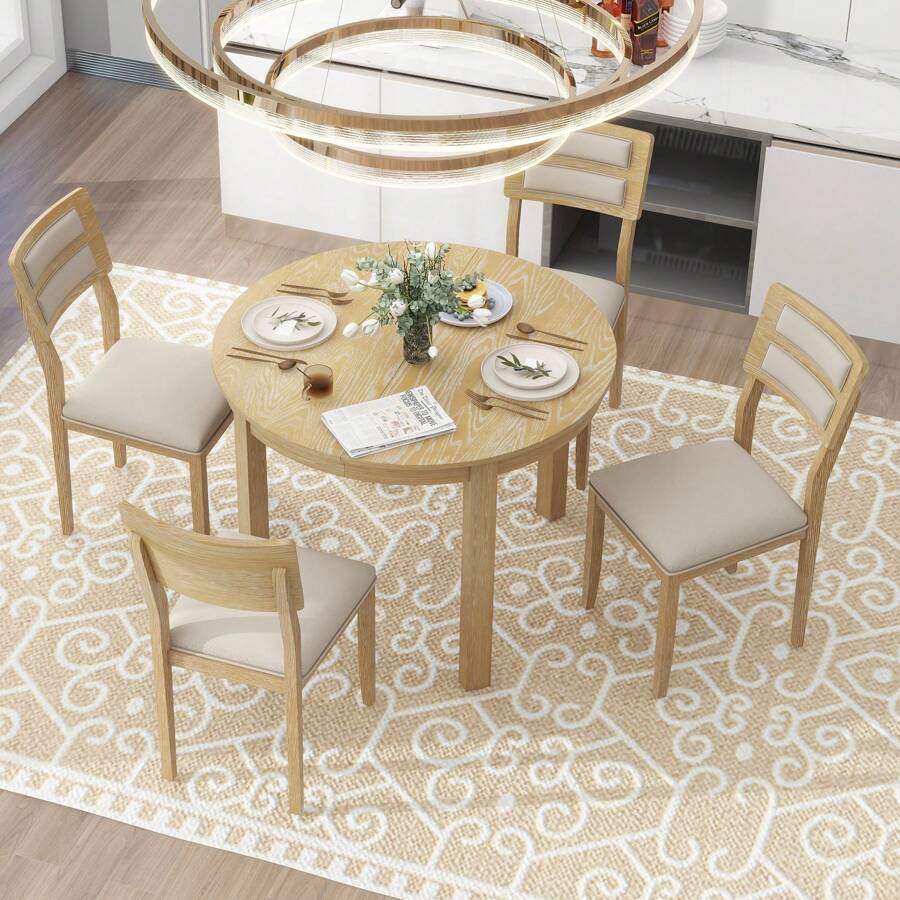 Nestfair 5-Piece Dining Table Set With 2 Drawers And 4 Upholstered Chairs