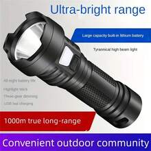 Led高亮手電筒,三種照明模式,usb智能快速充電手電筒,適用於戶外徒步旅行露營釣魚院子探照燈 - 黑色 - 查看 4