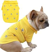 春季狗狗衣服法国斗牛犬 Polo 衫刺绣狗狗衬衫宠物幼犬 T 恤衣服服装外套上衣 - 黃色 - 查看 3