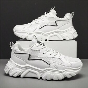 WANWEISI 男士字母印花拼色系带休闲运动鞋，时尚厚底鞋，适合学校、学生、休闲运动、路跑 - 网球鞋