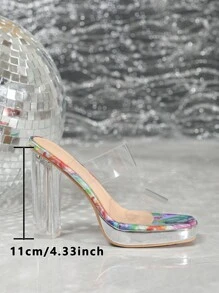 Women's Chunky Cleated Sole Transparent Heel Platform Slides High Heel Sandals Open Toe Mules With Double Straps Clear Heels - Clear - View 5
