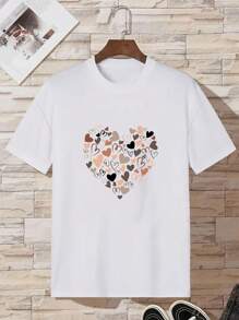 Camisa con estampado de letras para mujer Camiseta casual suelta con estampado gráfico - Blanco - Ver 6