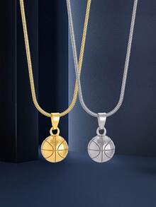 1入時尚流行的不銹鋼籃球吊墜項鍊,適合男孩子們的時尚街頭珠寶,適合日常穿著 - 彩色 - 查看 2