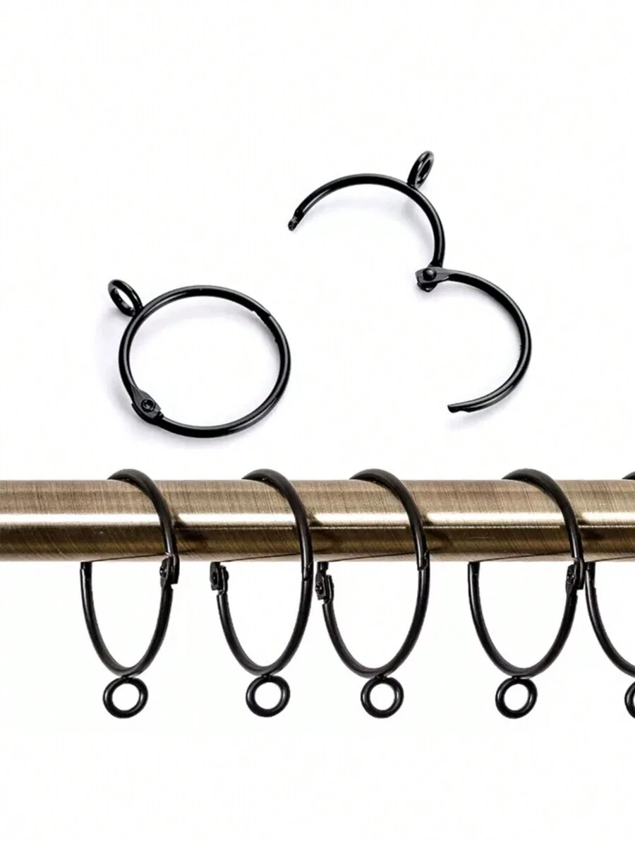 10pcs/Set Metal Curtain Rings With Clips For Roman Shade, Decorative Drapery Rings With Hook, Rust-Proof - Black - View 1