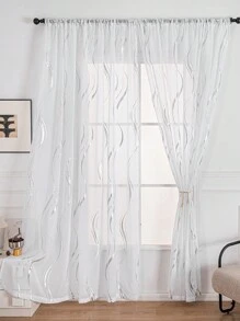 1pc Transparent Wave Striped Foiled Sheer Curtain - White - View 8