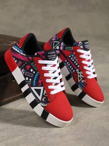 Frauen Freizeit Sportschuhe Mit Zufälligen Drucken Und Vorderen Schnürsenkeln Aus Leinwand Männer Schuhe, Modische Vollbilder Graffiti Skateboard Schuhe, Beliebte Und Vielseitige Paarschuhe