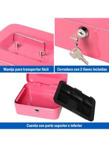Caja De Seguridad Para Dinero Con Llaves Charola Removible - Rosa - Ver 3