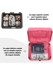 Caja De Seguridad Para Dinero Con Llaves Charola Removible - Rosa - Ver 5