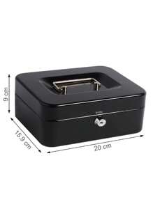 Money Safe Box With Keys Removable Tray - Black - View 7