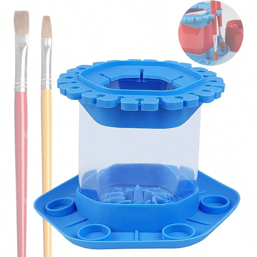 1pc Paint Brush Cleaner With Brush Holder, Silicone Cleaning System For Acrylic, Watercolor Paints, Ideal For Art Studio, Classroom, Home Use And More - Blue - View 1