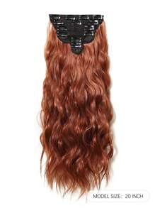 20 pulgadas Extensiones de cabello con clip de color naranja-marrón, set de 6 piezas, extensiones de cabello ondulado suave, extensiones de cabello gruesas, extensiones de cabello con clip, extensiones de cabello completas con clip para mujeres, extensiones de fibra sintética, adecuadas para fiestas y Navidad - Naranja Manchado - Ver 3