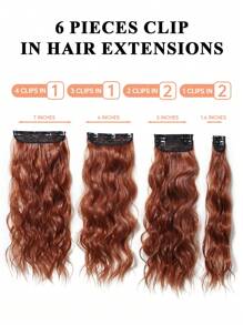 20 pulgadas Extensiones de cabello con clip de color naranja-marrón, set de 6 piezas, extensiones de cabello ondulado suave, extensiones de cabello gruesas, extensiones de cabello con clip, extensiones de cabello completas con clip para mujeres, extensiones de fibra sintética, adecuadas para fiestas y Navidad - Naranja Manchado - Ver 4