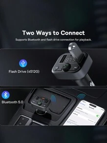 Baseus汽車充電器FM發射器支援無線藍牙5.3，18W的PD快充汽車充電器，雙USB汽車無線調變器MP3播放器，支援免提功能 - 黑色 - 查看 8