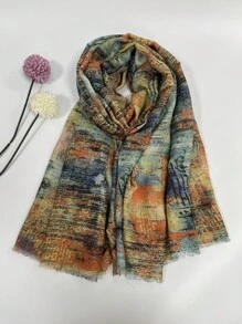 1pc Women's Graffiti Print Scarf For Fall, Versatile Daily Accessory That Goes With Various Outfits - Black - View 2