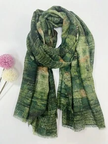 1pc Women's Graffiti Print Scarf For Fall, Versatile Daily Accessory That Goes With Various Outfits - Black - View 4