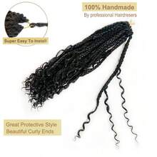TOMO Boho Box Braids Crochet Hair 3x盒式辮編織附捲曲波西米亞編織渐層编织头发扩展14英寸16股黑色 - 黑色 - 查看 3
