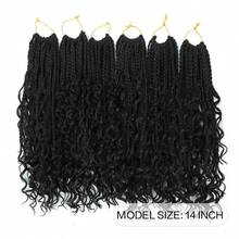 TOMO Boho Box Braids Crochet Hair 3x盒式辮編織附捲曲波西米亞編織渐層编织头发扩展14英寸16股黑色 - 黑色 - 查看 2