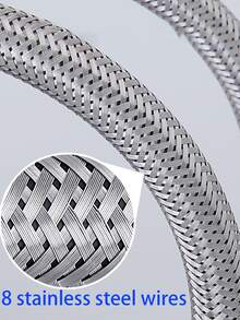 1入不銹鋼編織4點雙頭軟管,適用於馬桶、熱水器等 - 銀色 - 查看 5