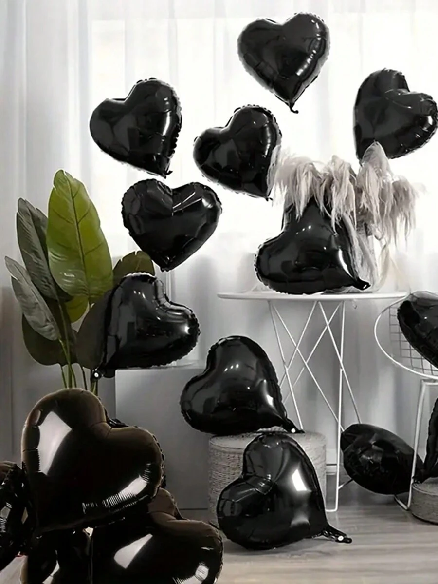 18" Foil Heart Shaped Balloons For Wedding, Birthday, Proposal Party Decor, Back To School Valentine Day - Black - View 1