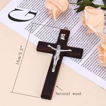 1pc Solid Wood Jesus Cross Pendant For Necklace, Keychain, Bag Decoration, Catholic Jewelry Accessories - Brown - View 3