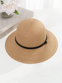DOMIOURA 1pc Women's Casual Sun Hat With Face Shield, Wide Brim, & Windproof String, Fashionable & Versatile Summer Travel Beach Hat